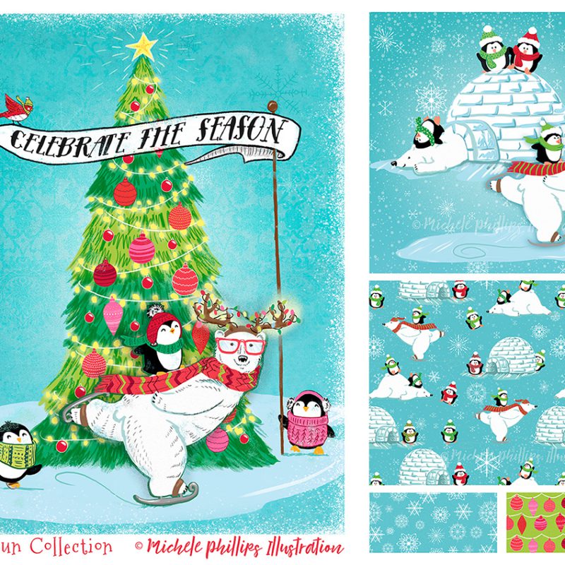 Polar Fun Holiday Illustration Set